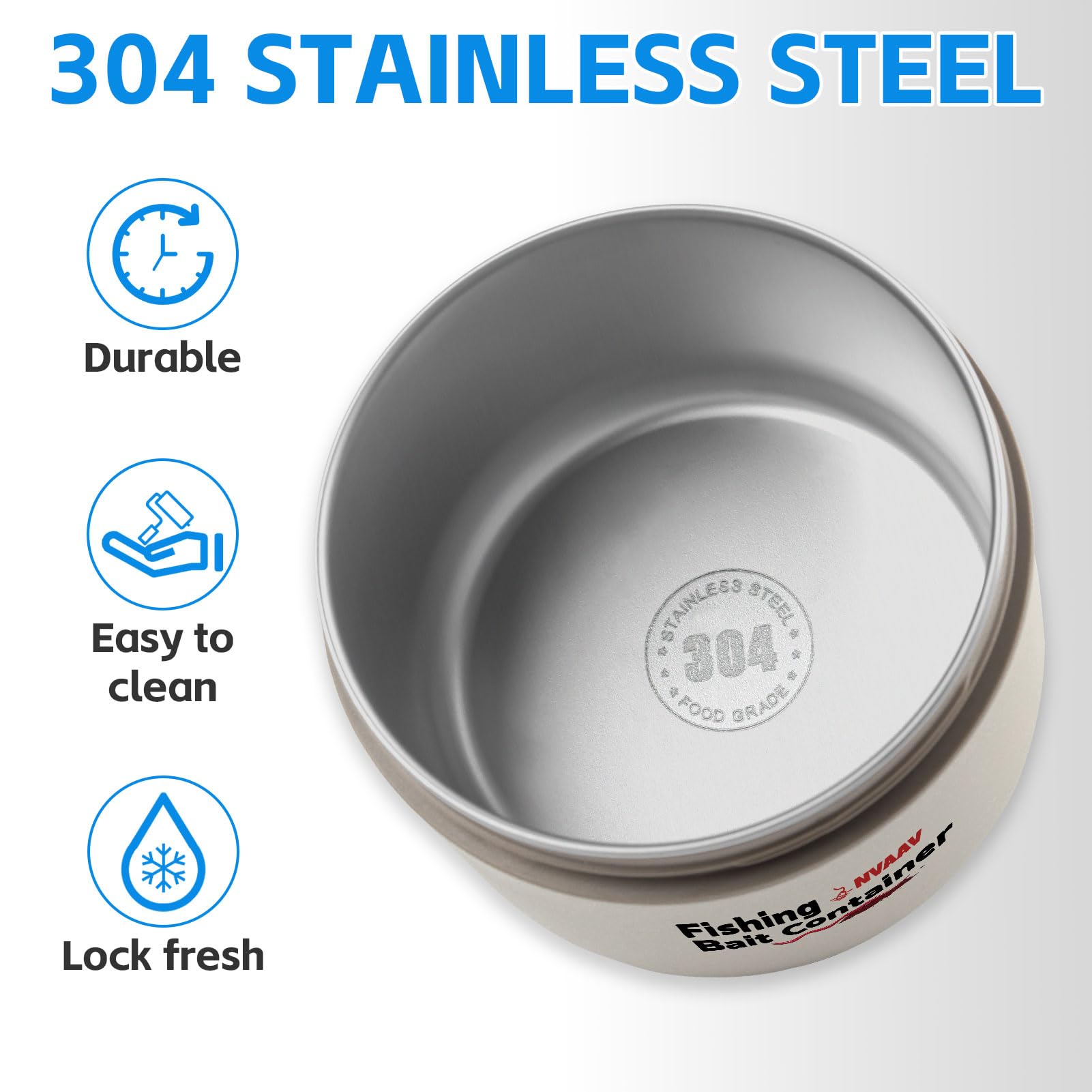 Close-up of 304 stainless steel interior and insulation