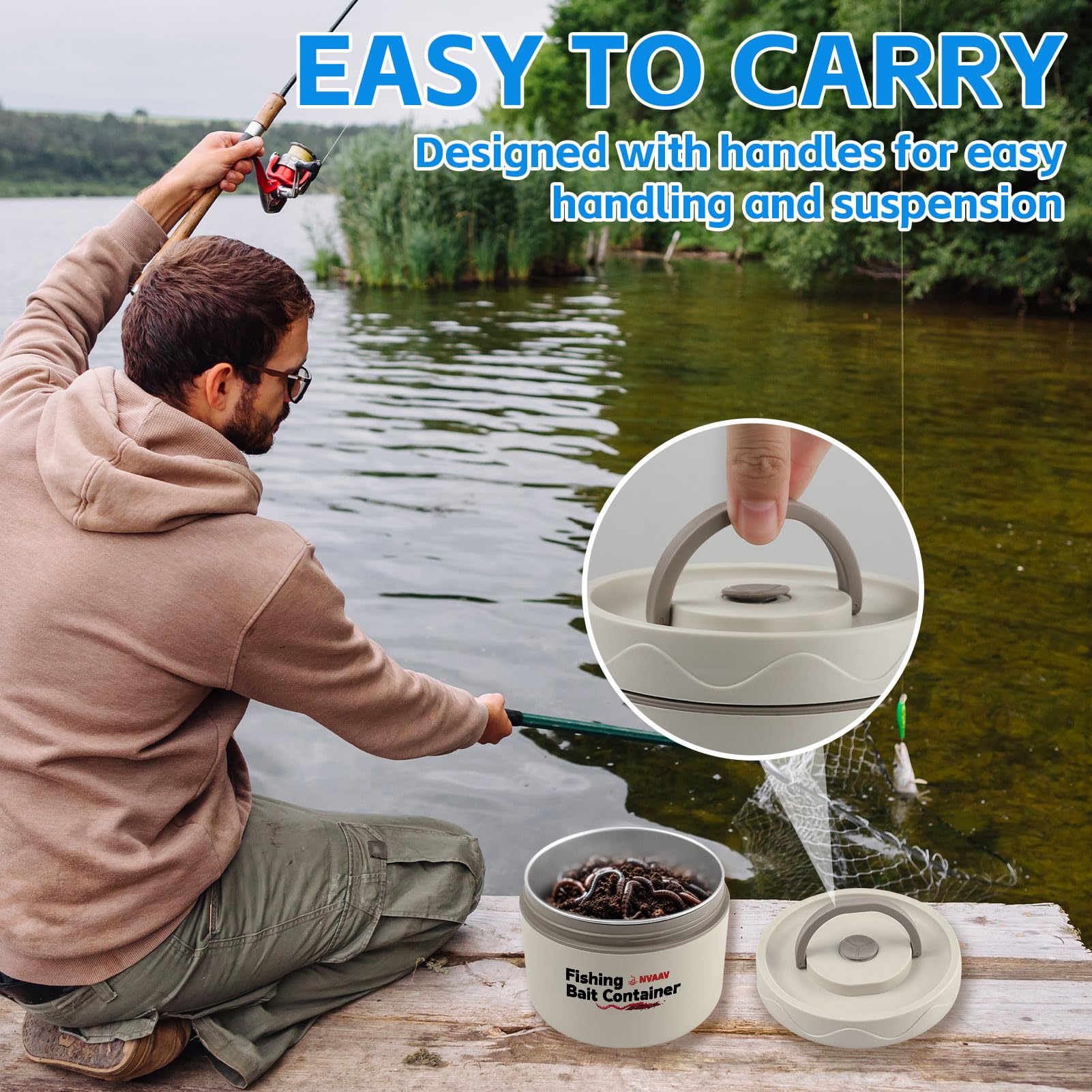 Non-slip grip handle and tweezers included with bait box