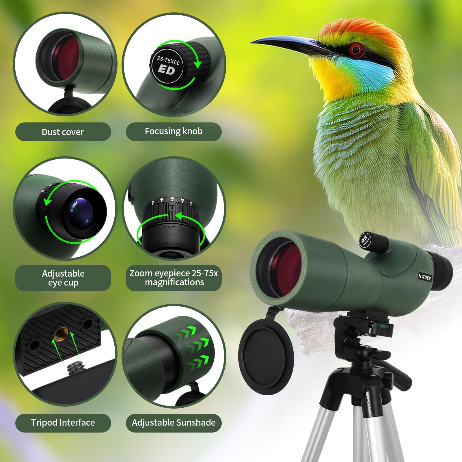 NWDEY smartphone digiscoping adapter enables easy eyepiece photography.
