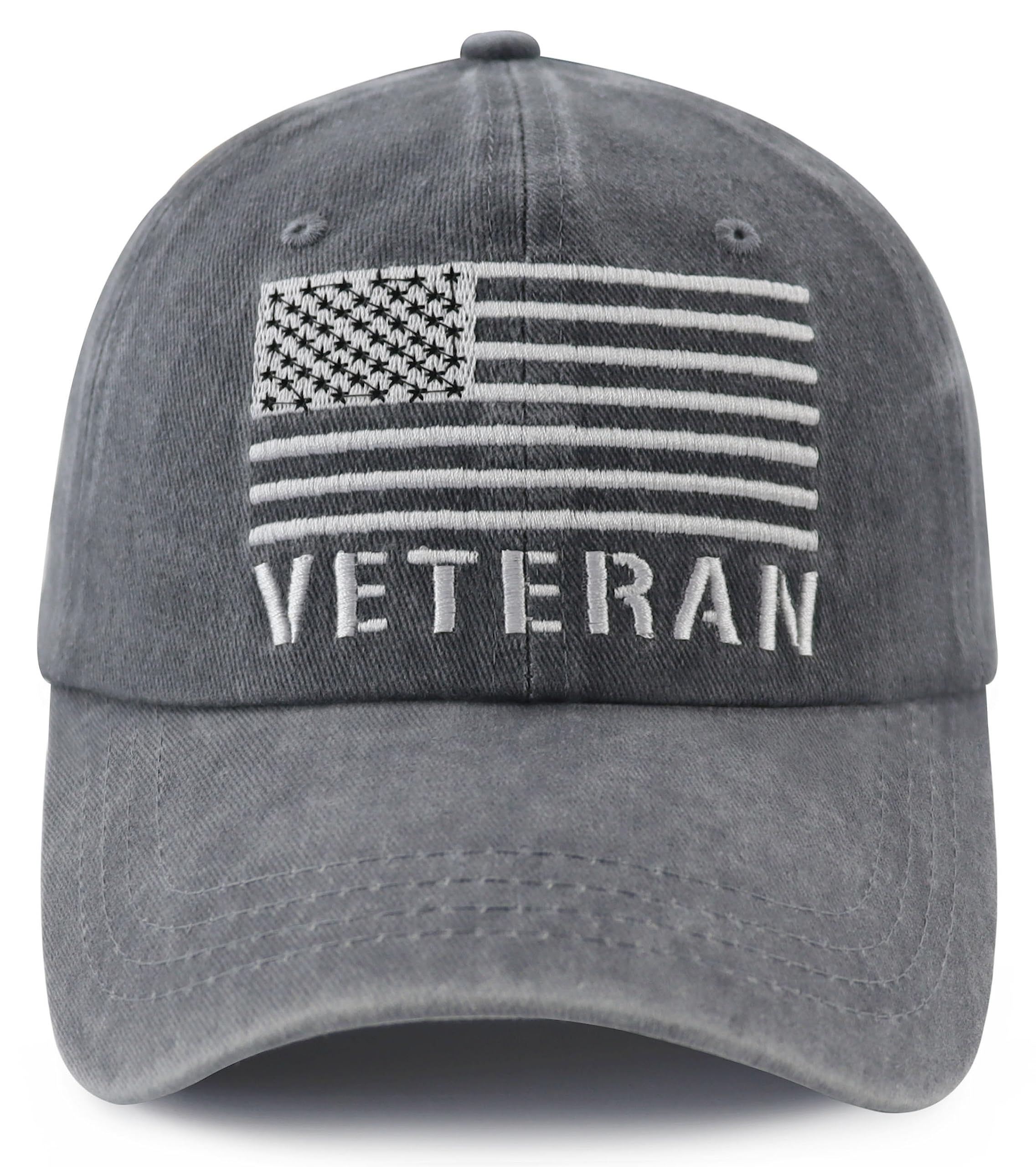 Front view of Nxizivmk American flag veteran hat with embroidery