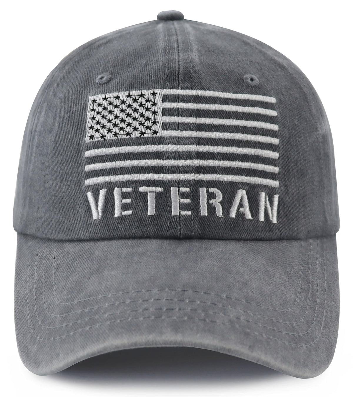 Front view of Nxizivmk American flag veteran hat with embroidery