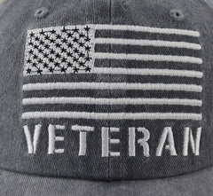 Back adjustable closure visible on USA flag veteran cap