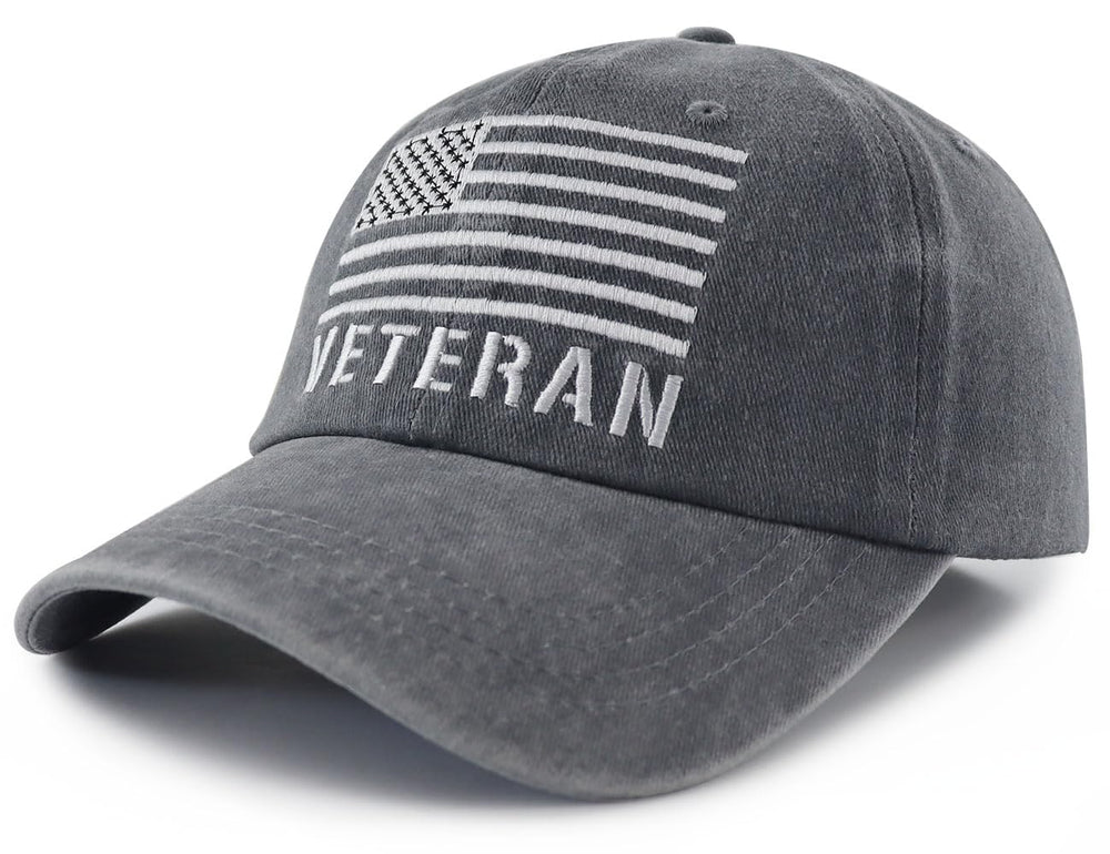 Close-up of embroidered USA flag and veteran design