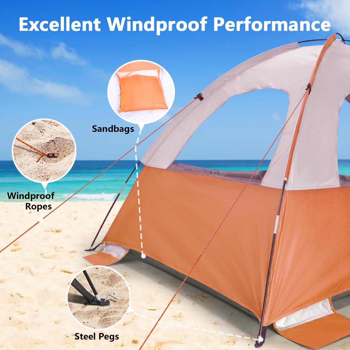 NXONE Beach Tent 85mm rods provide durable setup and wind resistance on breezy days.