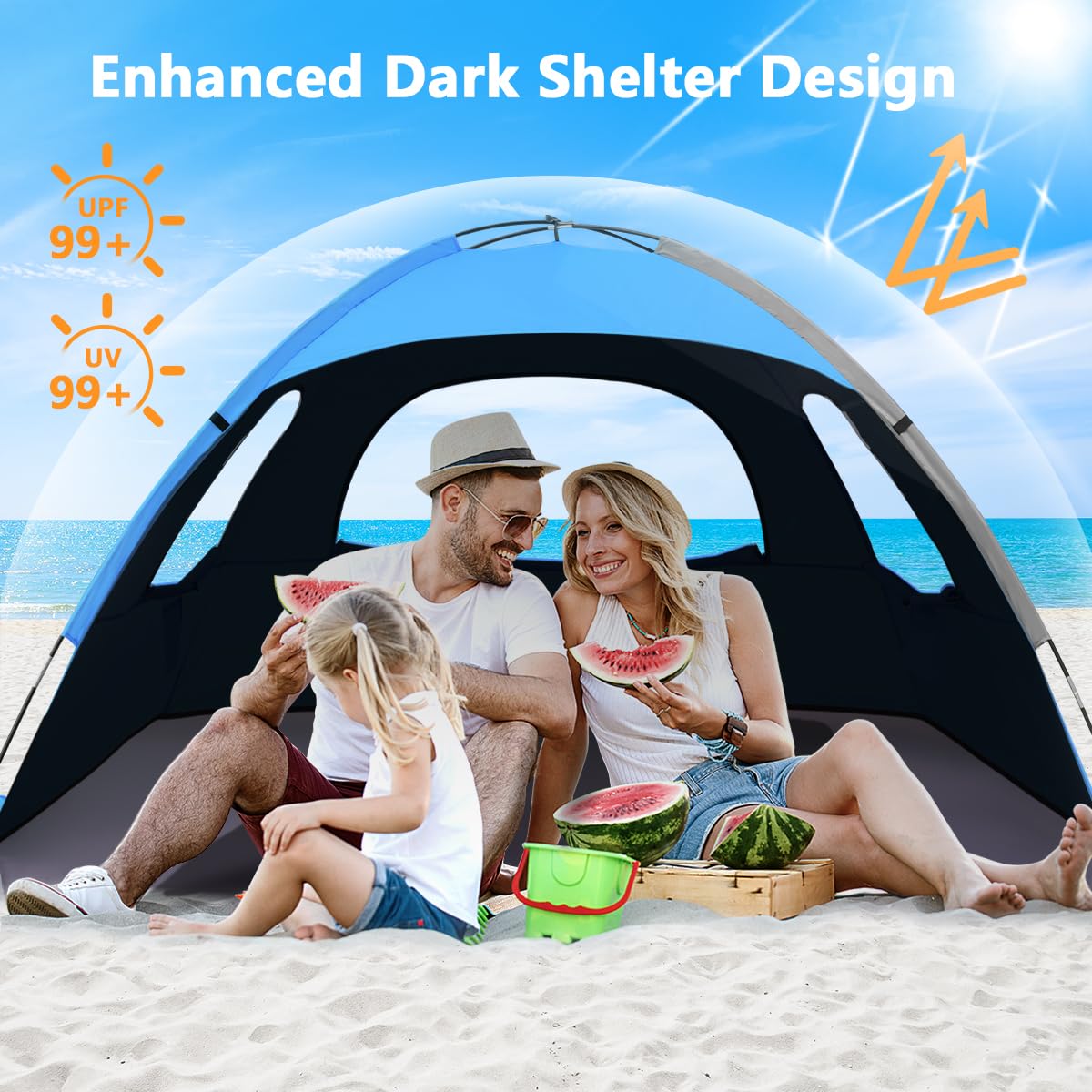 NXONE Beach Tent extended floor offers extra space for lounging.