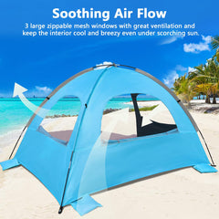 NXONE Beach Tent mesh windows promote airflow on hot days.