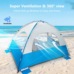 NXONE Beach Tent interior shows three mesh windows for airflow