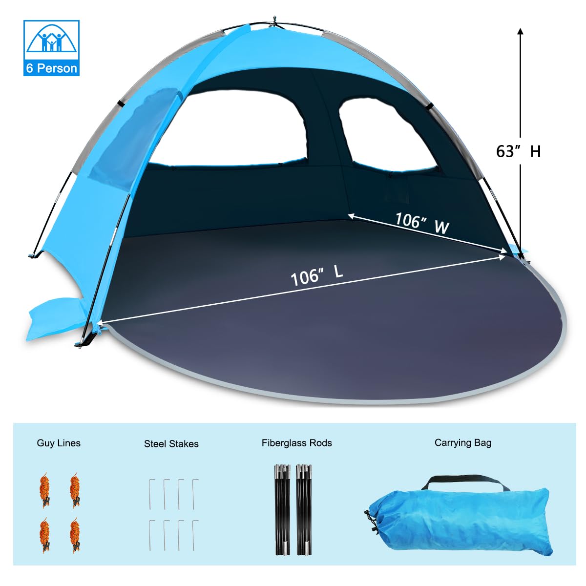 NXONE dark shelter ocean blue assembled, ready for family beach outing.