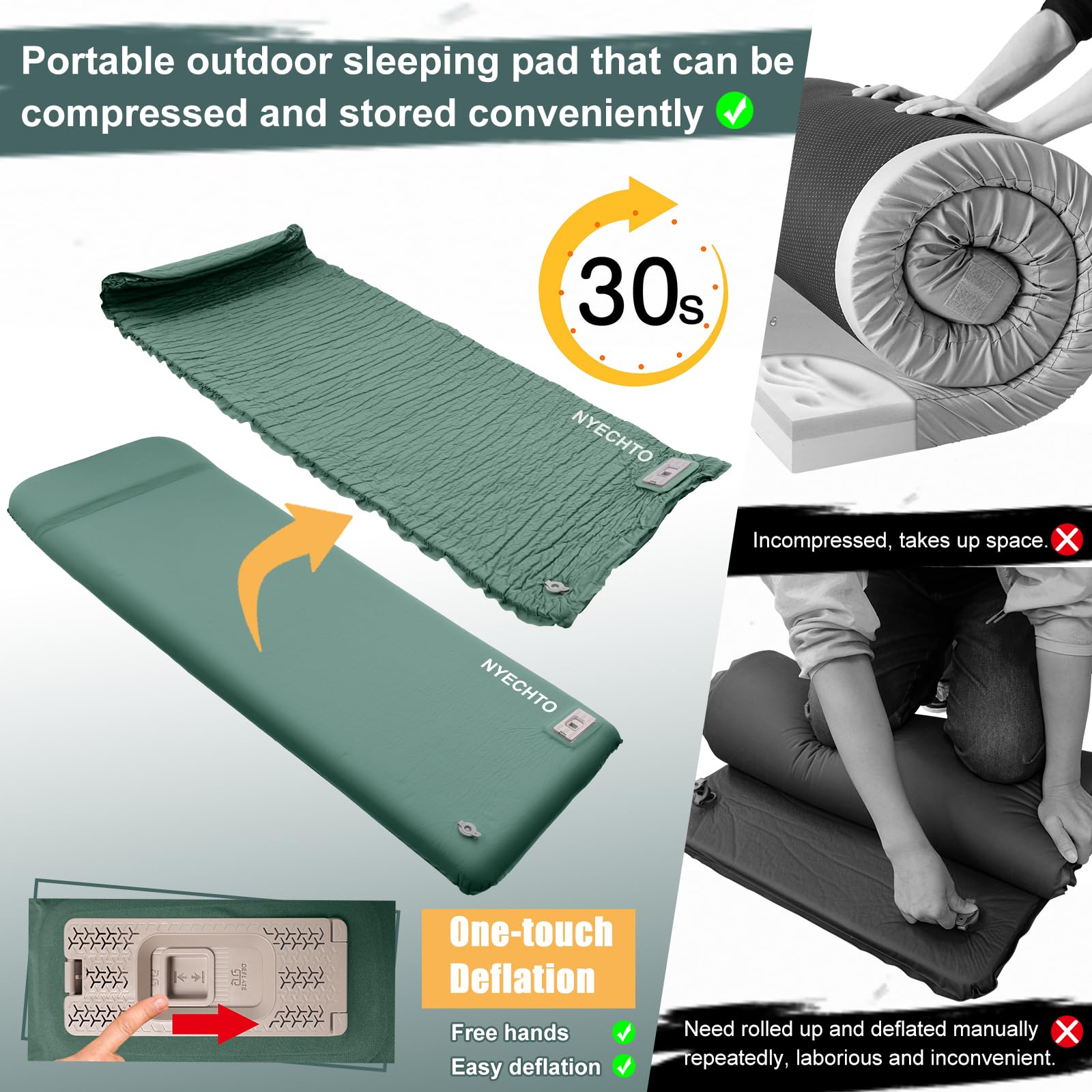 NYECHTO 50D fabric camping mat for quiet nights and durability