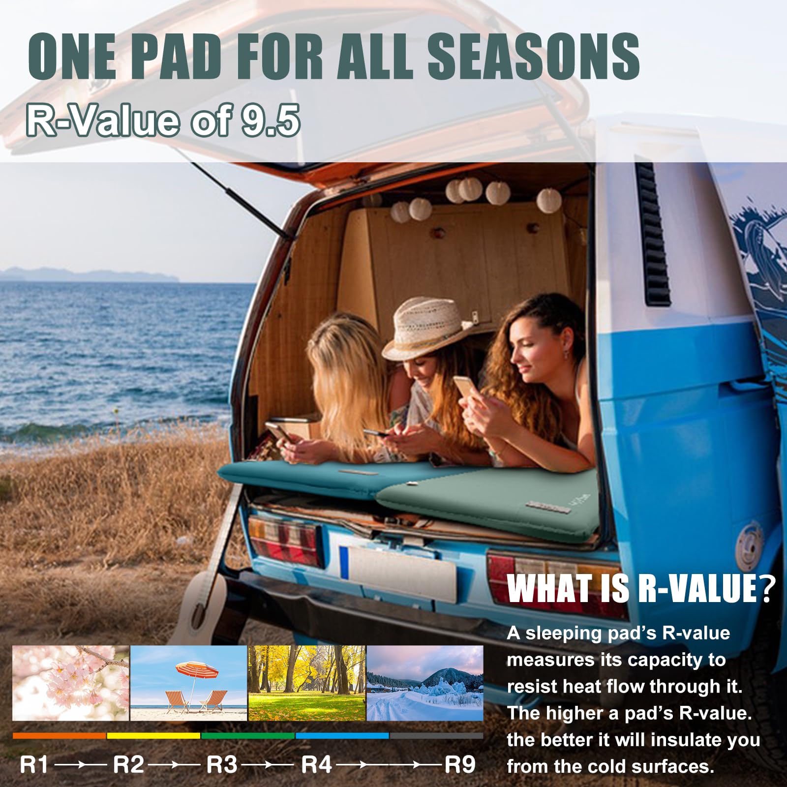 NYECHTO 9.5 R value insulation for year round camping comfort