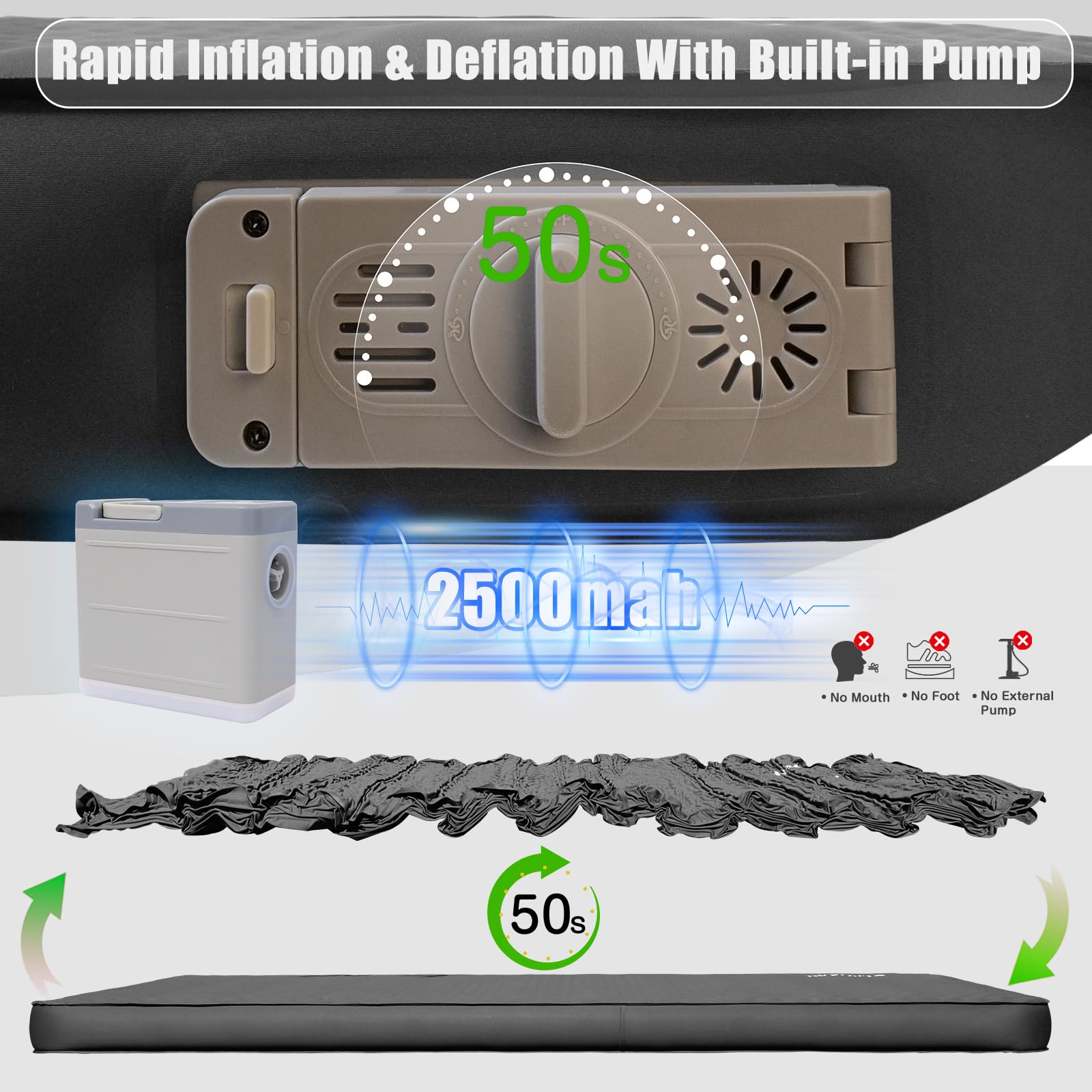 NYECHTO built-in air pump powers quick inflation and easy packing.