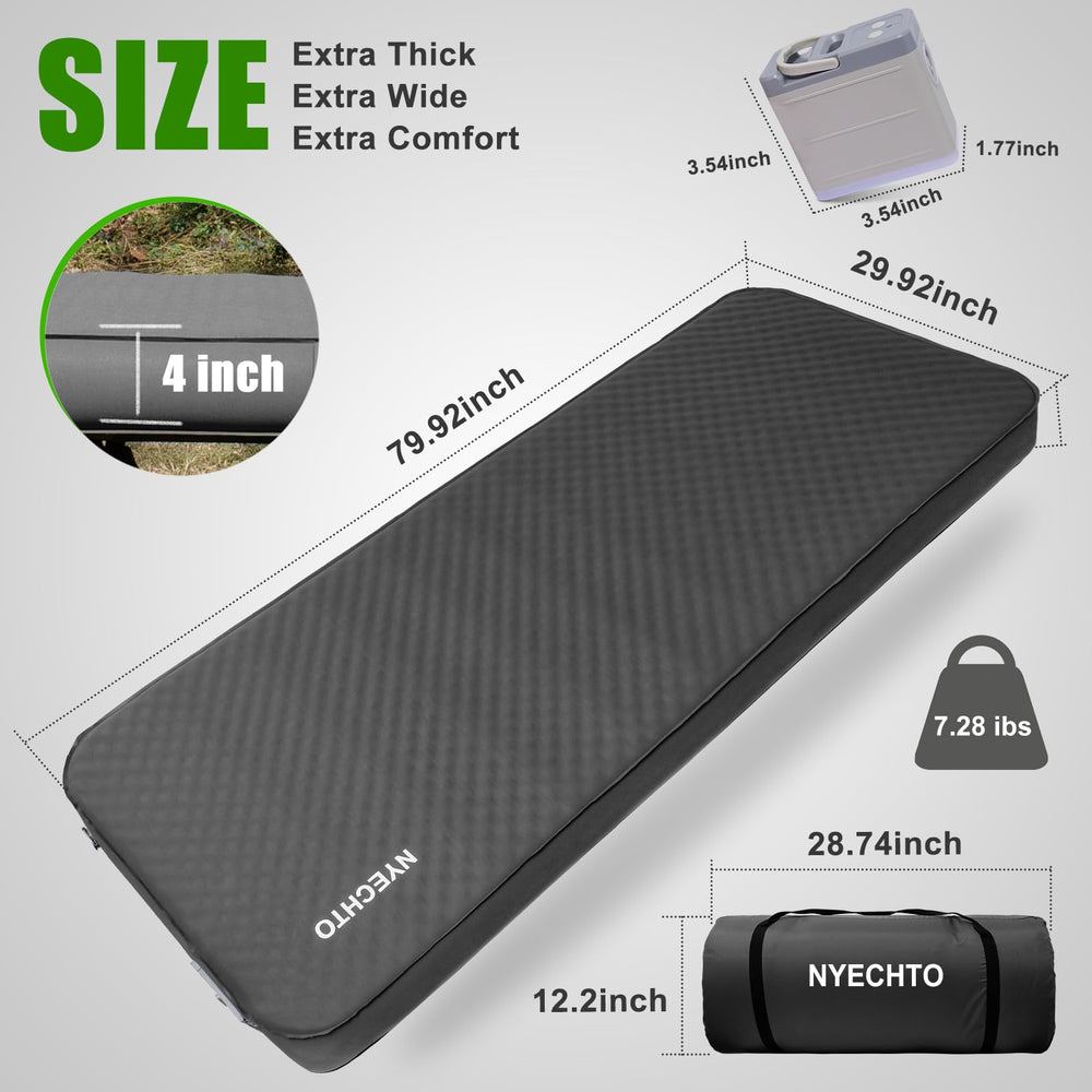 NYECHTO camping pad with electric pump in action speeds setup.