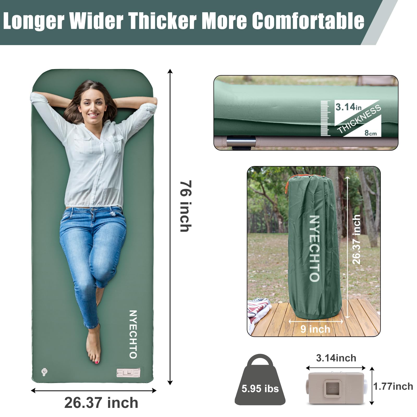 NYECHTO foam core sleeping pad 3 14 inches thick for premium support