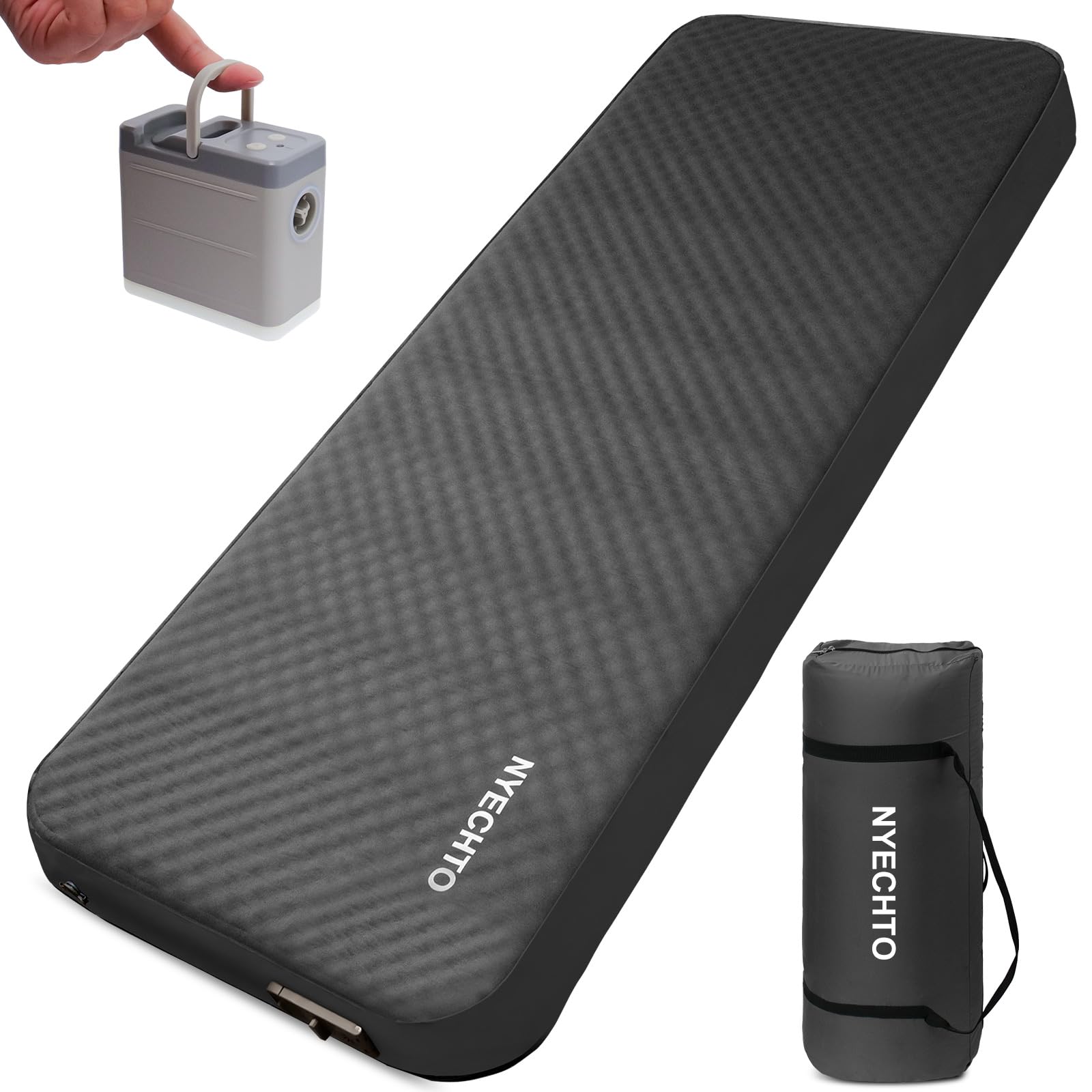 NYECHTO self-inflating camping pad 4-inch foam for all-night car camping comfort.