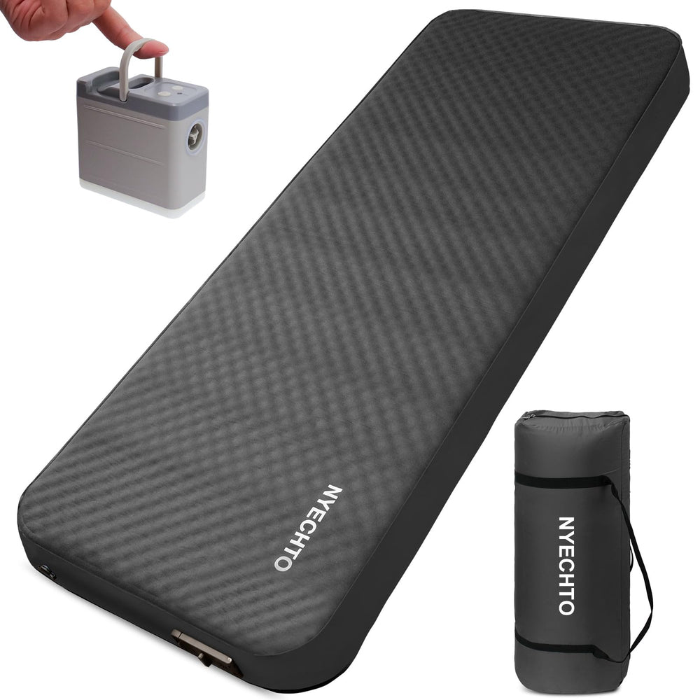 NYECHTO self-inflating camping pad 4-inch foam for all-night car camping comfort.