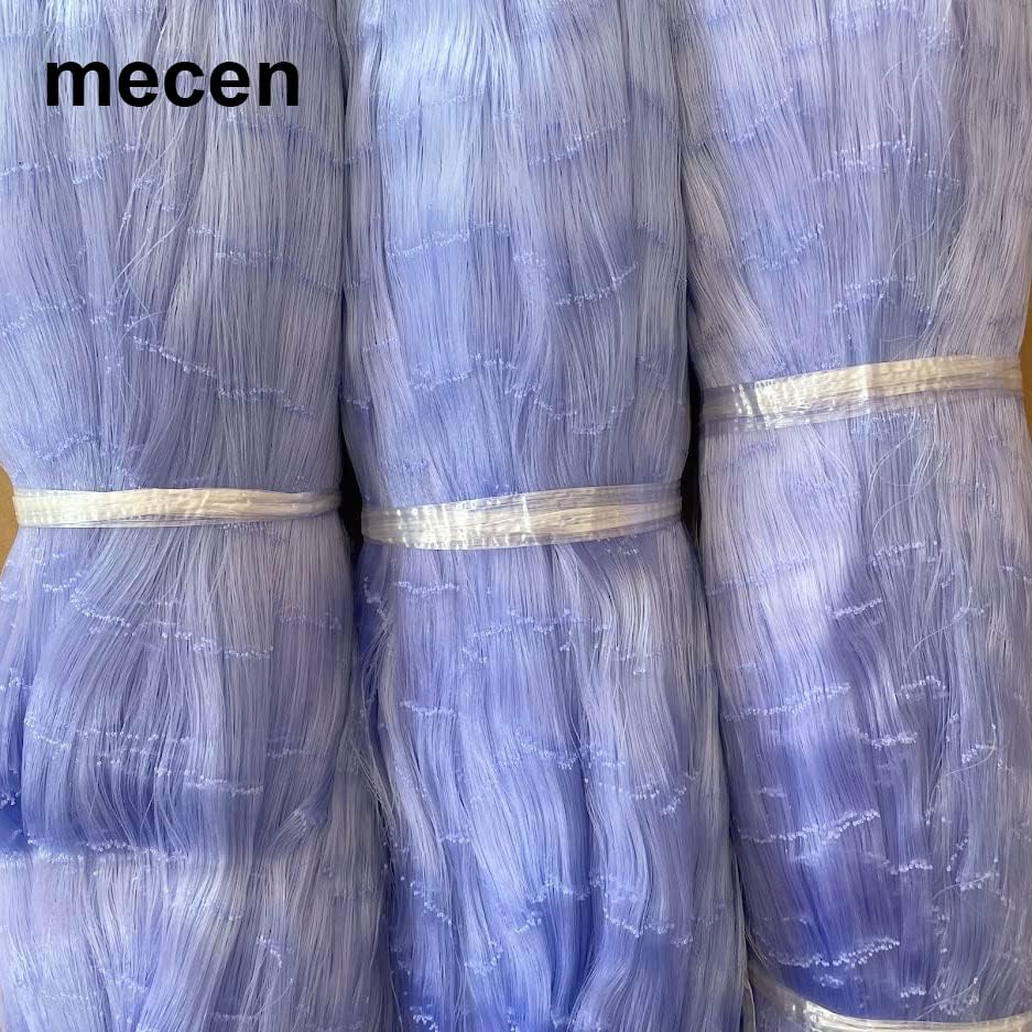 Close-up of blue nylon fishing net mesh showing 2.75 cm holes