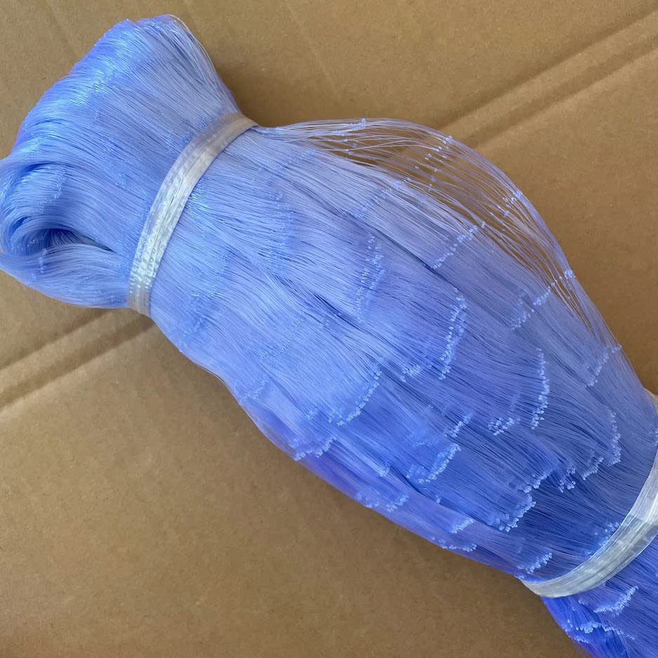 Blue nylon monofilament fishing net laid out to display dimensions 100m x 2.7m