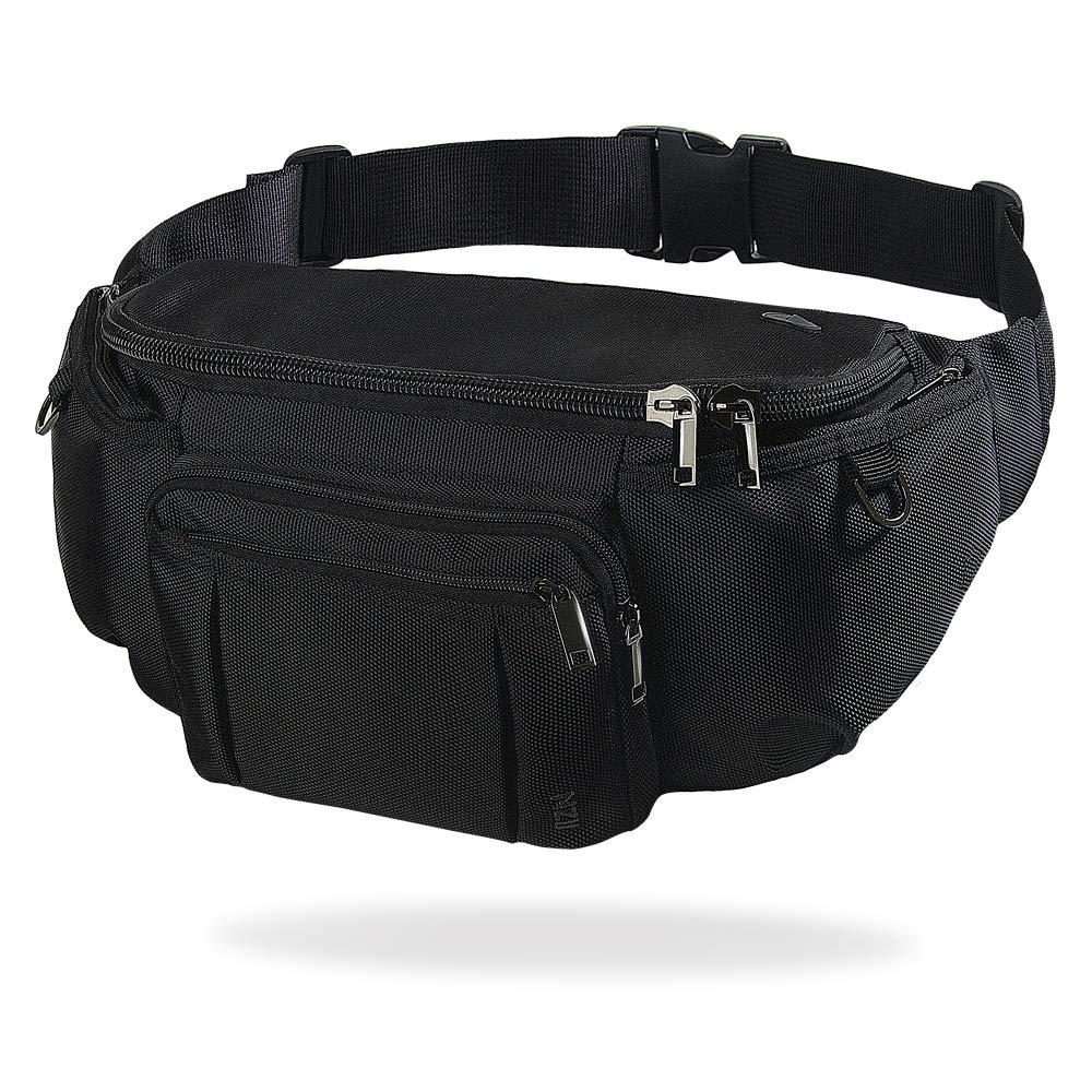 NZII sports fanny pack front view showing six-pocket layout for quick access