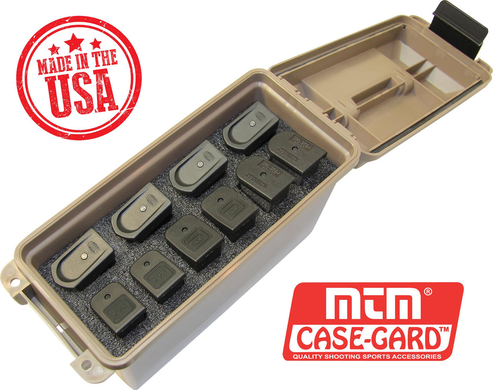 Exterior dimensions 5 x 11.3 x 7.2 inches with capacity of 10 magazines