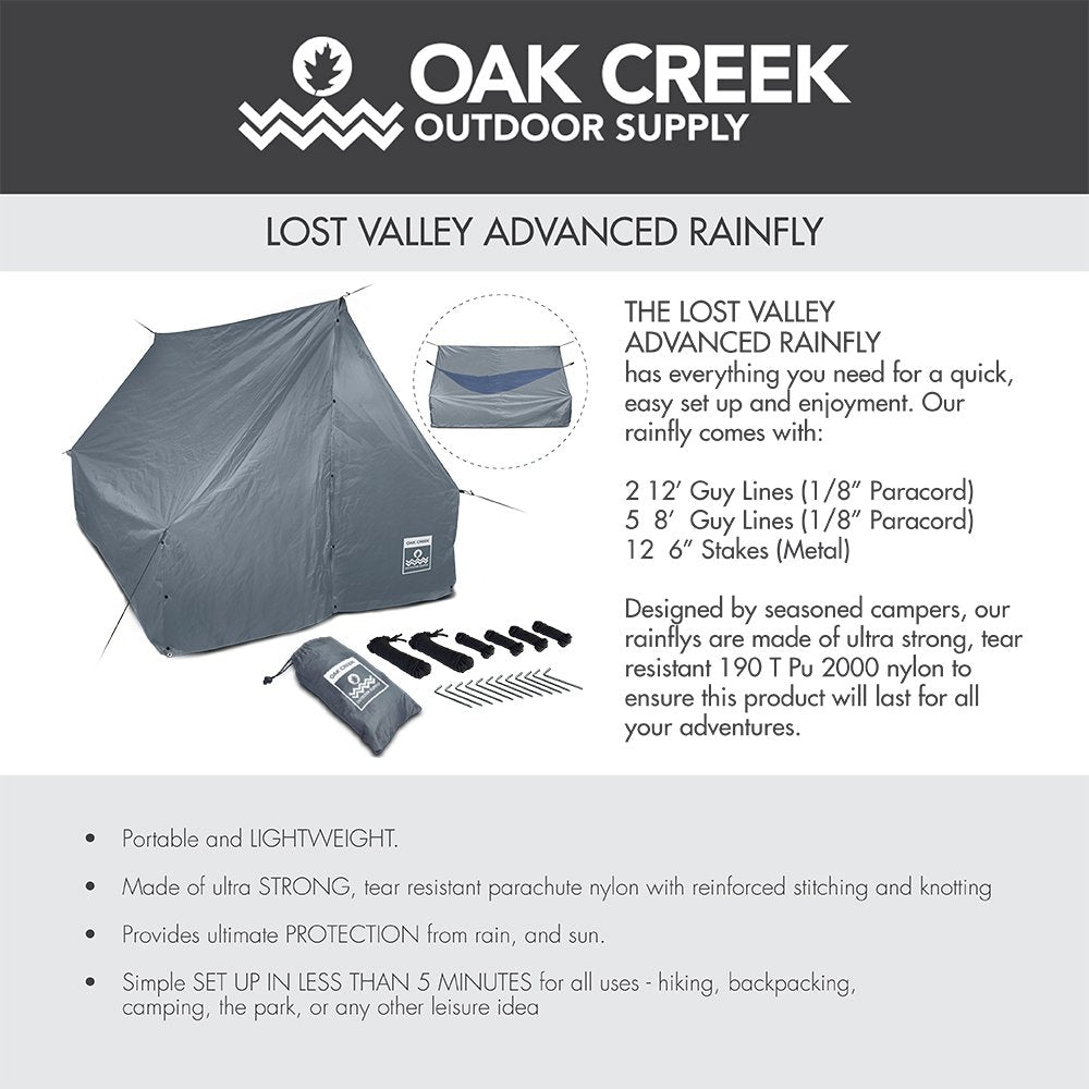 Oak Creek Advanced Hammock Rain Fly includes complete hardware for fast setup.