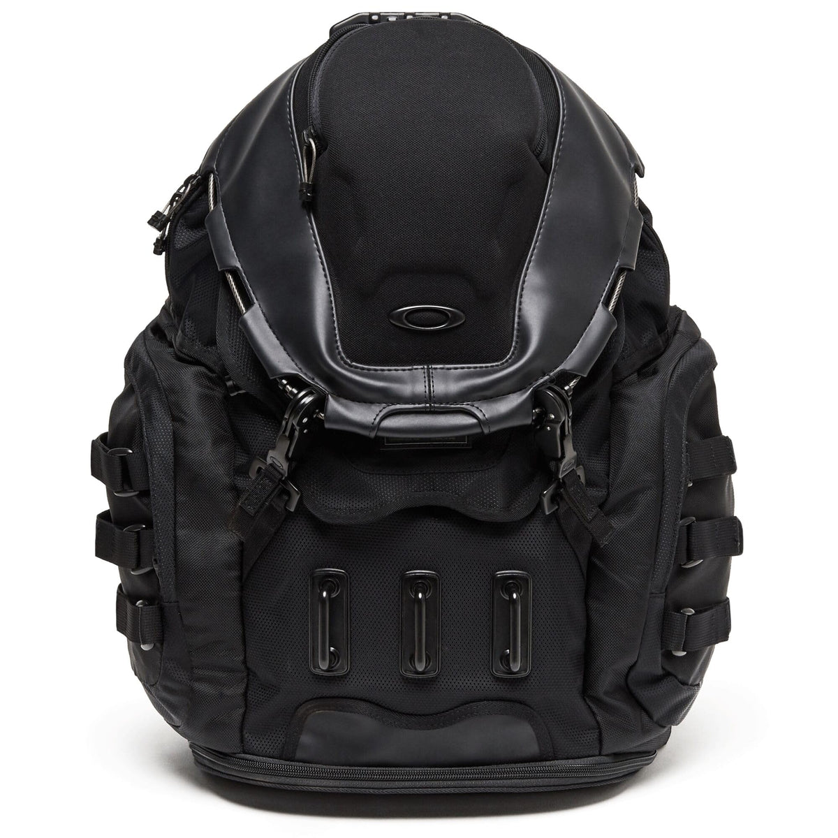 Oakley Kitchen Sink Backpack stealthblack front view with 17-inch laptop sleeve for organized commutes.
