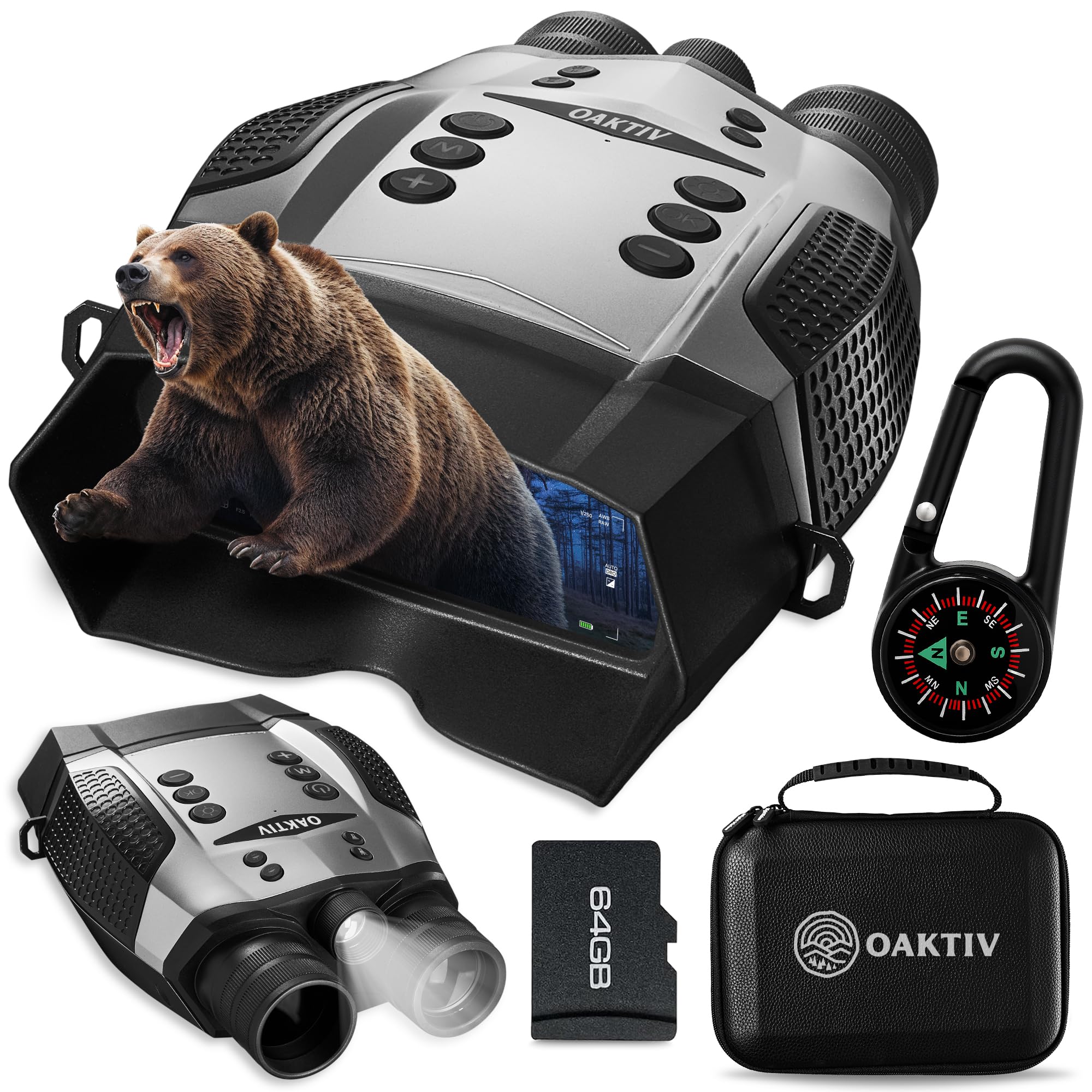 Oaktiv night vision goggles with 8x zoom deliver crisp distant detail.