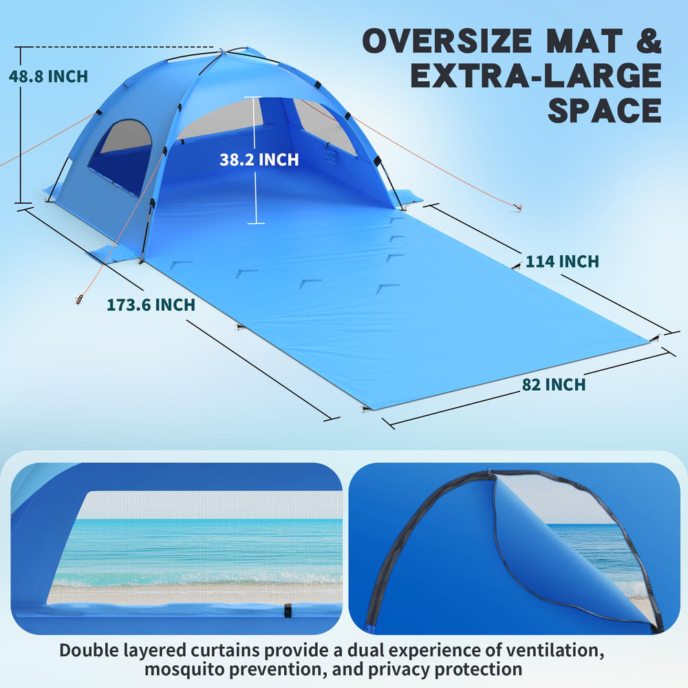OAOA innovation beach tent privacy curtain creates a shaded private space.