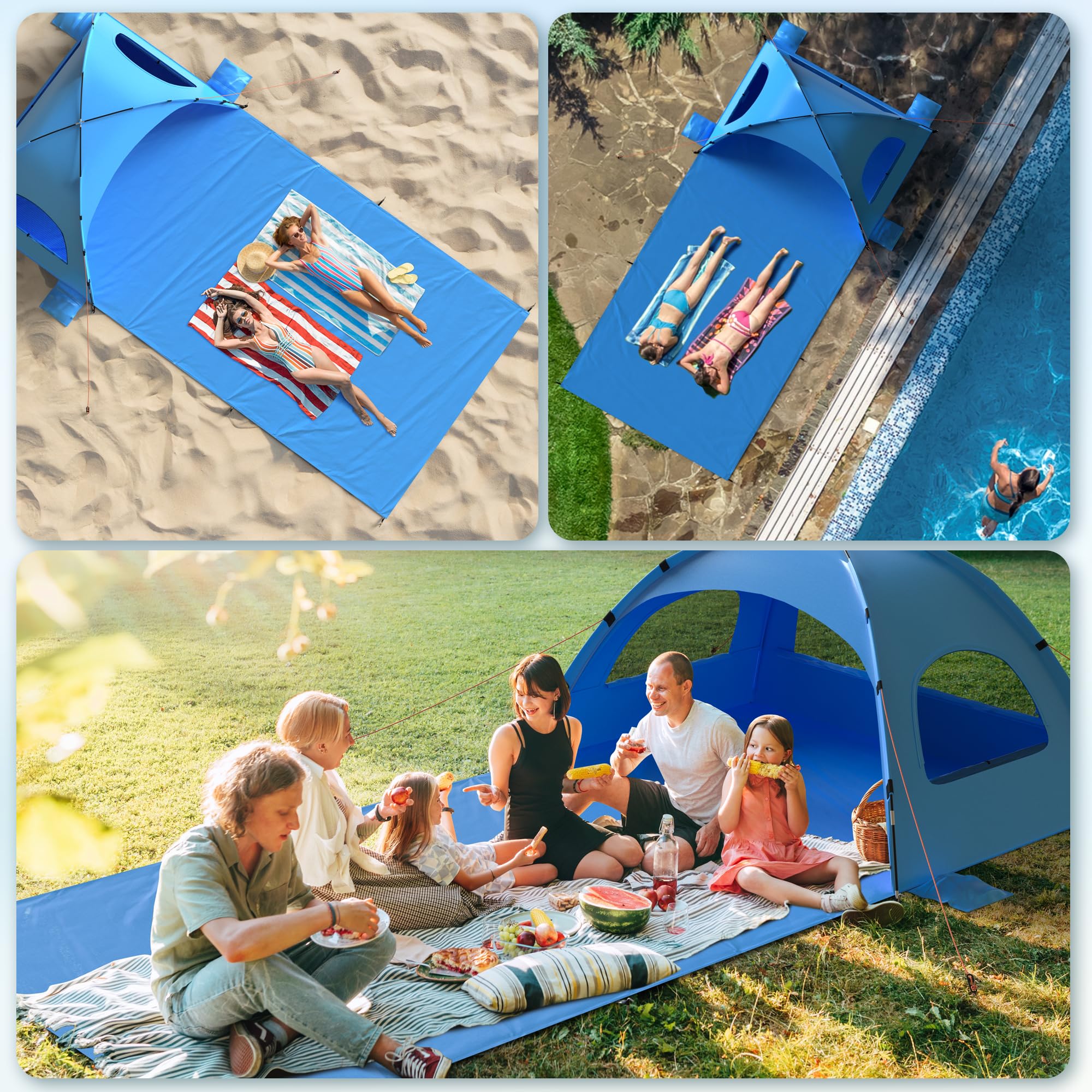 OAOA innovation portable beach shade folds into a carry bag for travel.