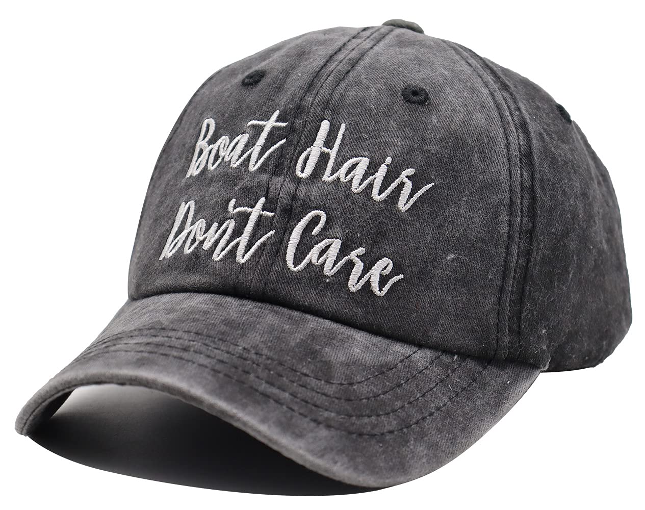 Back view showing adjustable buckle on denim cap