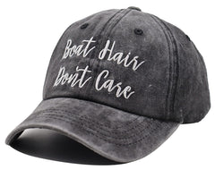 Back view showing adjustable buckle on denim cap