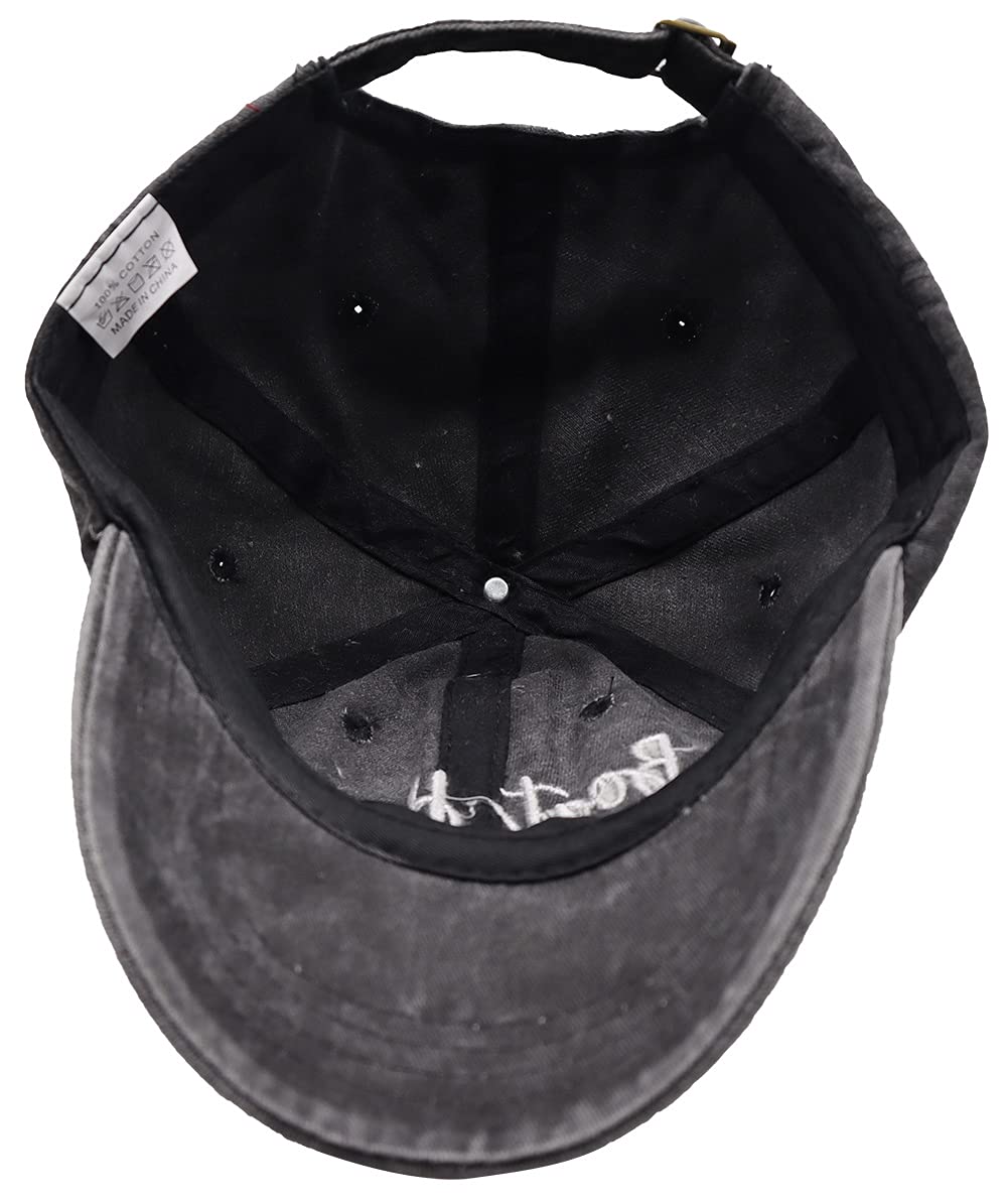 Pre-curved visor detail on adjustable denim cap