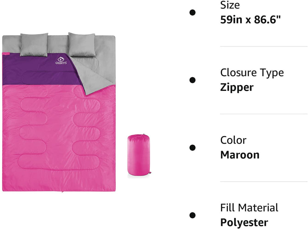oaskys camping scene shows all-season use with two included pillows