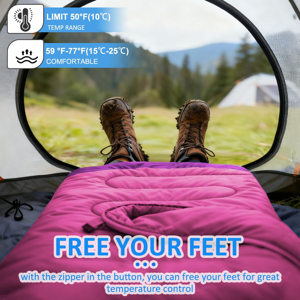 oaskys camping sleeping bag 3-season design suited for temperatures 10-20°C.