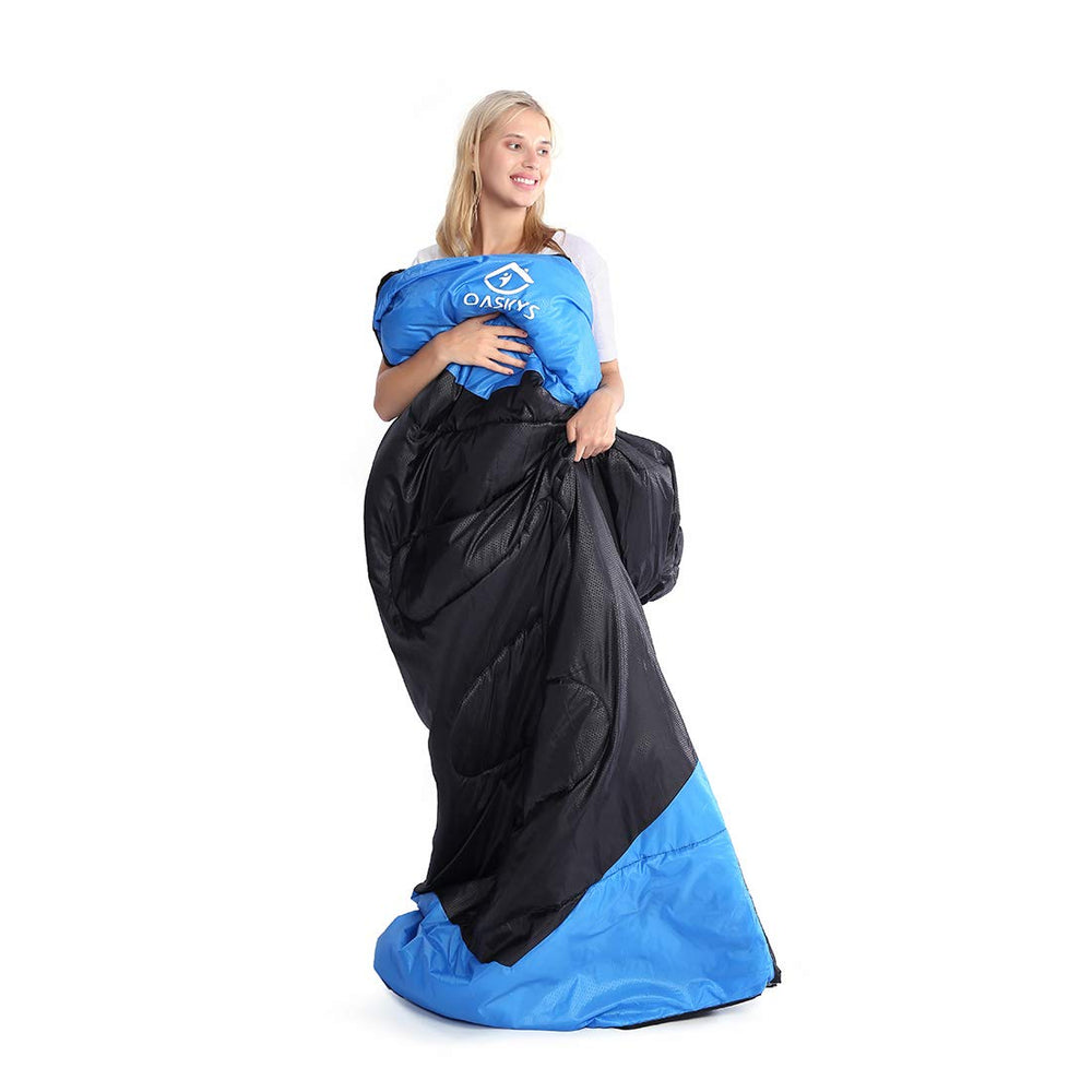 oaskys camping sleeping bag half-circle hood with drawstring traps warmth