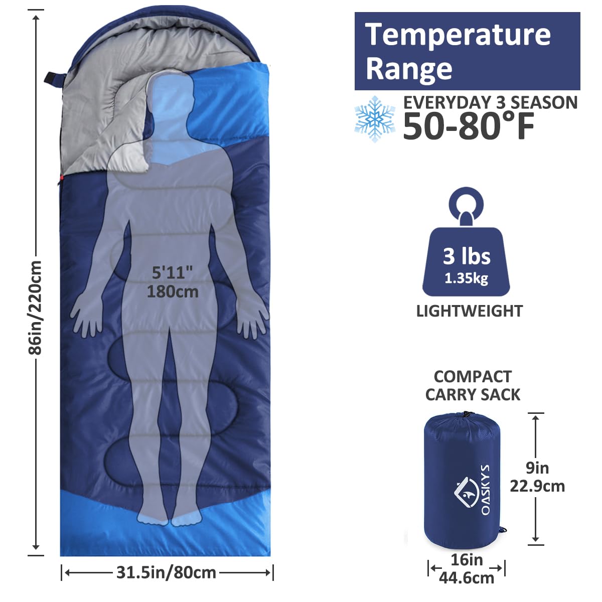 oaskys sleeping bag hood drawstring for added head warmth during cold nights