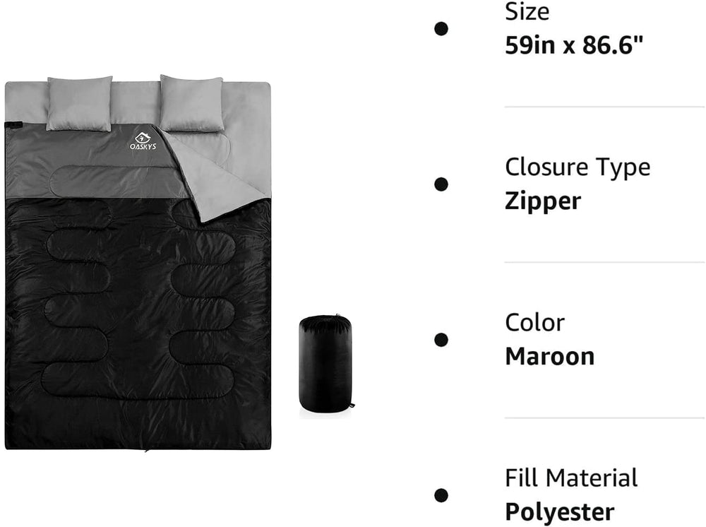oaskys double sleeping bag queen-size folded form fits car camping