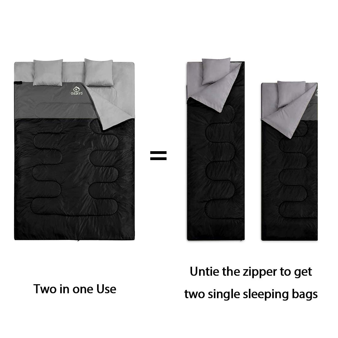 oaskys double sleeping bag two pillows setup highlights added comfort on trips
