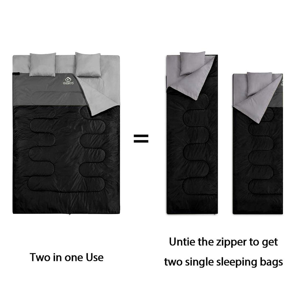 oaskys double sleeping bag two pillows setup highlights added comfort on trips