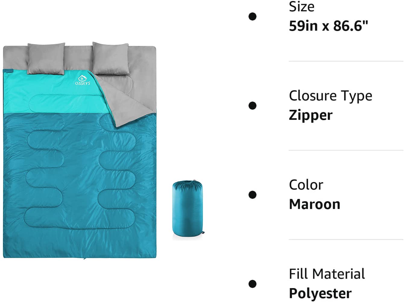 oaskys two included pillows for head support on camping nights