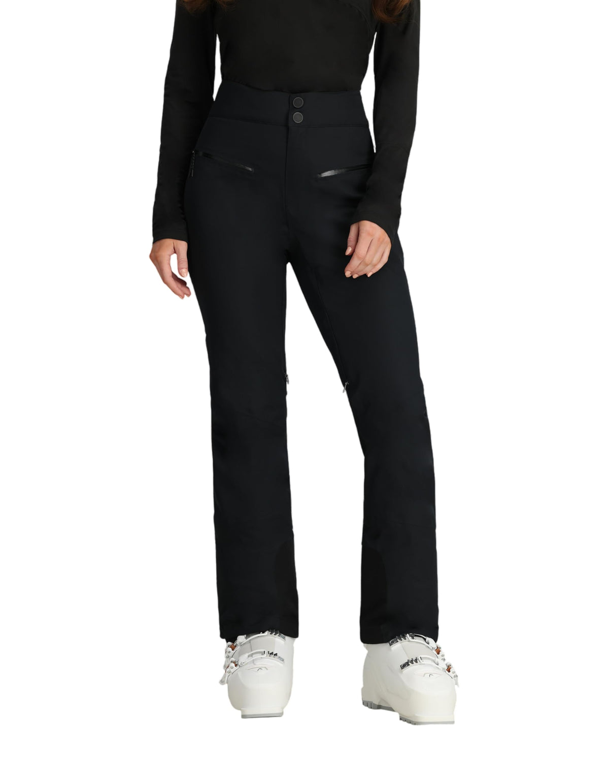 Obermeyer Bliss Pants front view showing sleek waterproof shell for all-day skiing comfort.