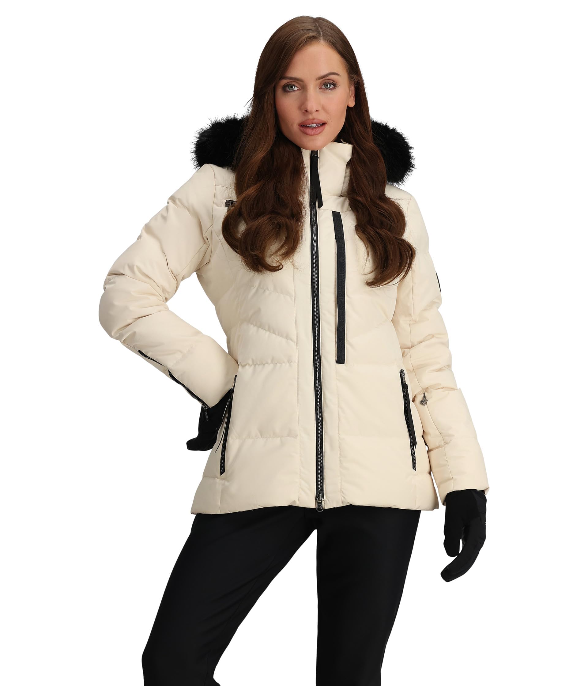 Obermeyer Circe Down Jacket Sahara 14 front view showing relaxed fit for everyday warmth