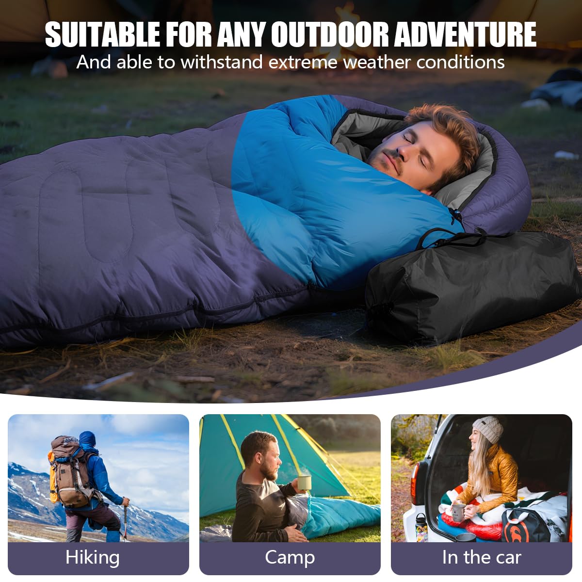 OBTANIM sleeping bag comes in dark blue colorway for a stylish look