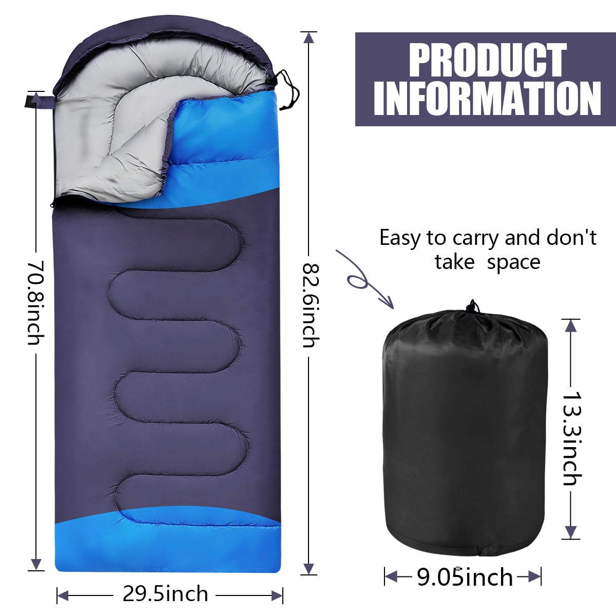 OBTANIM sleeping bag soft-microfiber lining offers cozy, skin-friendly feel