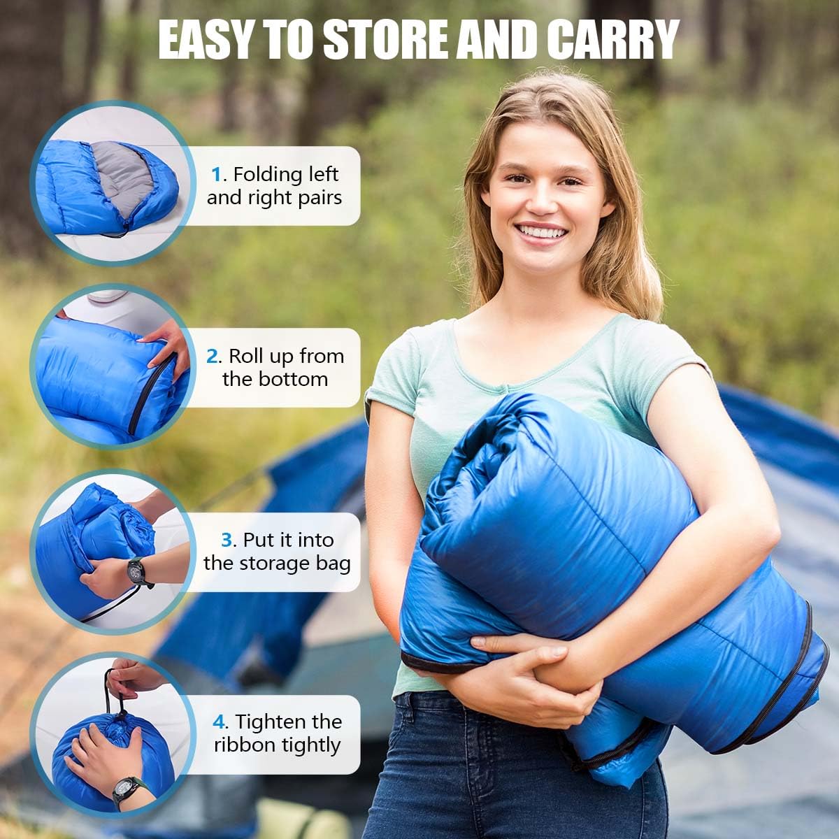 OBTANIM sleeping bag spacious interior fits adults and kids.