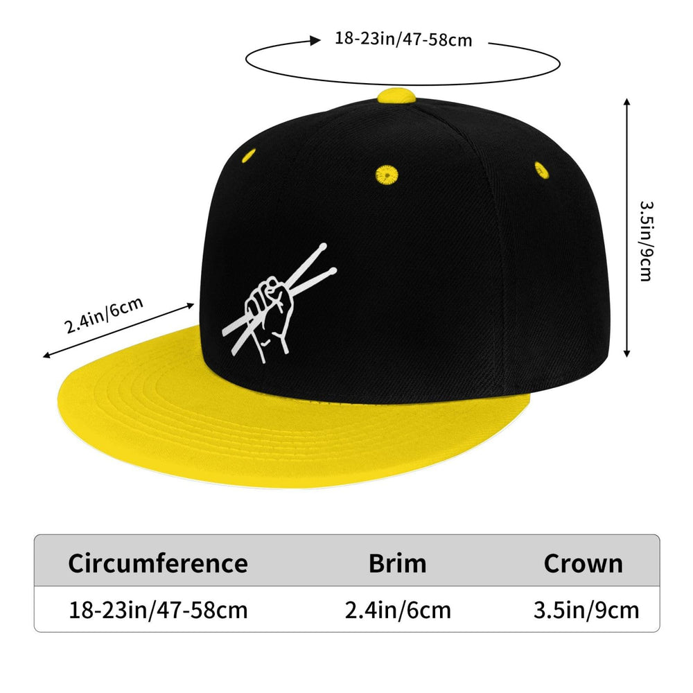 OCALL Drumsticks Drummer flat bill hat yellow back adjustability for secure fit