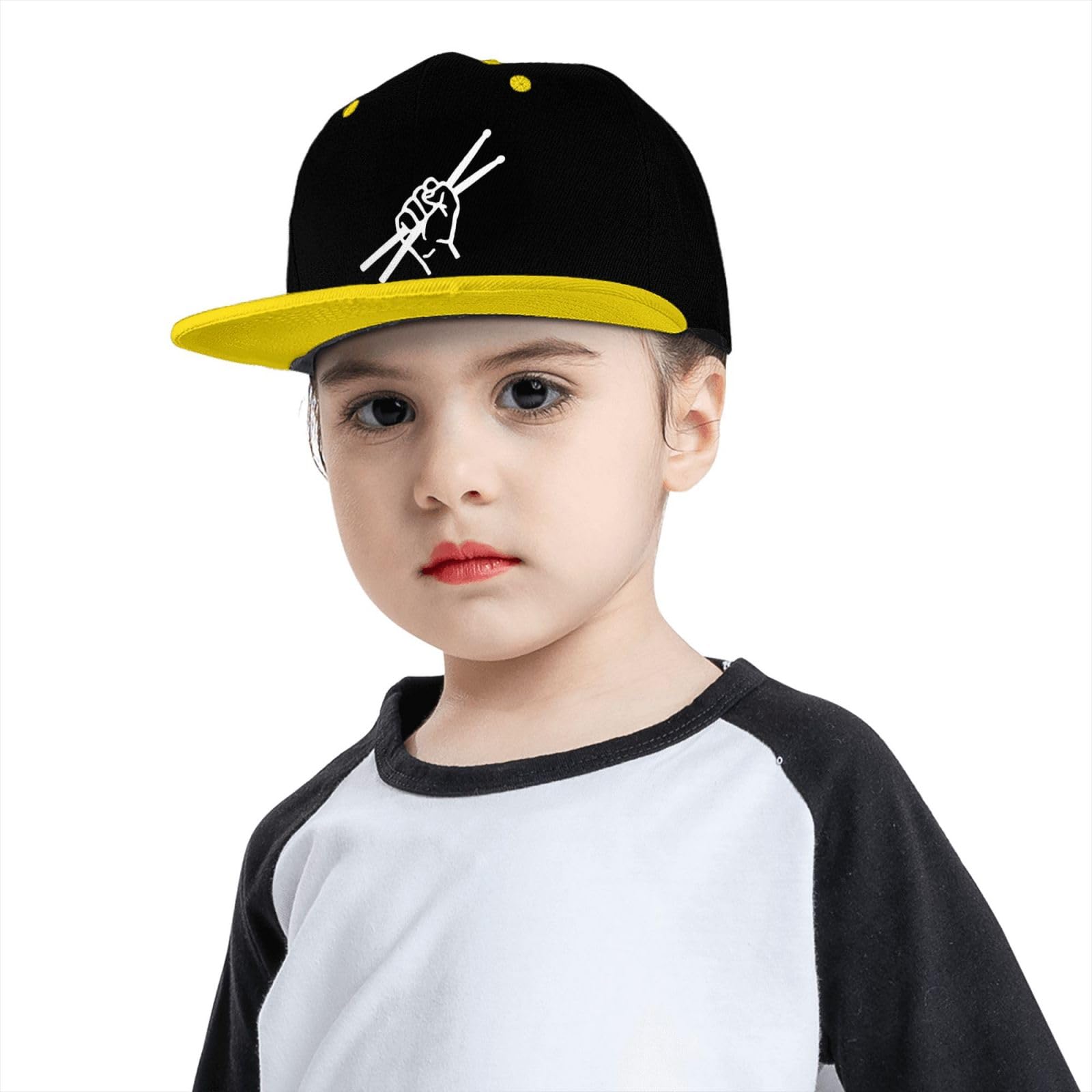 OCALL Drumsticks Drummer flat bill hat yellow worn by kid for hip hop style