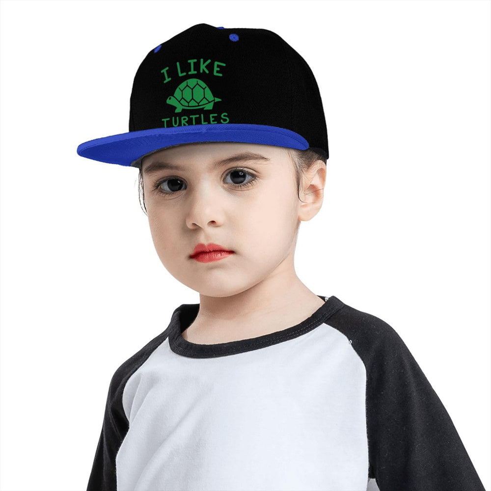 OCALL I Like Turtles blue flat brim hat material detail, polyester fabric.