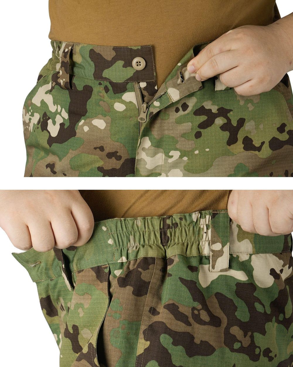 OCANXUE mens camo waterproof tactical pants front view highlights weather-ready design for outdoors