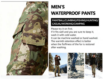 OCANXUE dq-camo winter pants in use during rugged outdoor activity