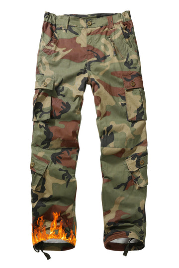 OCANXUE women's fleece-lined cargo pants camo front view showing warmth-ready design